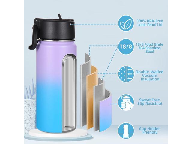Volhoply 16 OZ Kids Water Bottle Bulk 4 Pack,Insulated Sports Bottles with Straw Lid,Stainless Steel Bottle with Handle Keep Cold,Double Wall...