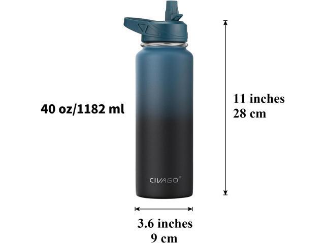 CIVAGO 40 oz Insulated Water Bottle With Straw, Stainless Steel Sports Water Cup Flask with 3 Lids (Straw, Spout and Handle Lid), Double Walled...