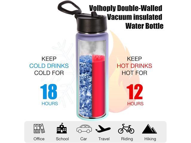 Volhoply Insulated Water Bottles with Straw Bulk 2 Pack, 22 oz Stainless Steel Sports Bottle with Handle Lid,Double Wall Vacuum Metal Travel Water...