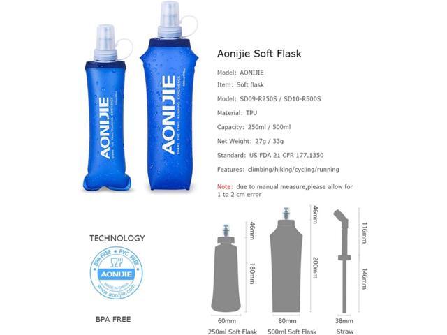 AONIJIE 2 Pack Soft Water Bottle, TPU Collapsible Flask Foldable Bottles for Hydration Pack, BPA-Free, for Running Hiking Cycling Climbing (2 Pcs -...