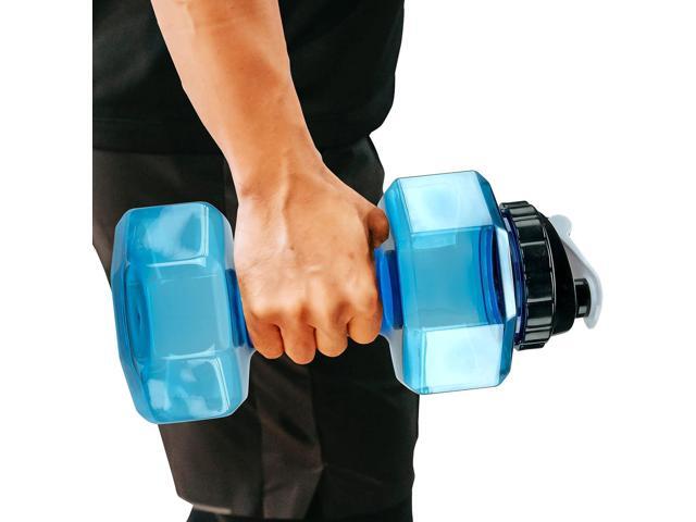 Dumbbell Water Bottle 2.2L Portable Gym & Fitness Sports Bottle for Workout Hydration, See-Through Blue Design