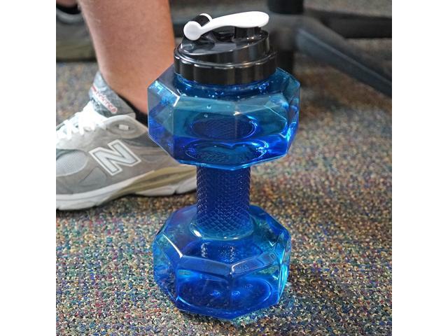 Dumbbell Water Bottle 2.2L Portable Gym & Fitness Sports Bottle for Workout Hydration, See-Through Blue Design