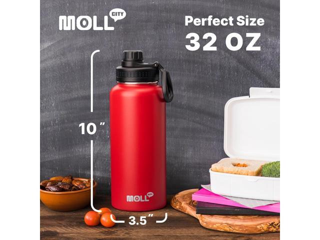 Insulated Water Bottle - 32 oz Stainless Steel Vacuum Wide Mouth Sports Flask With Silicone Boot - Reusable Metal Travel Bottle With Spout Lid...