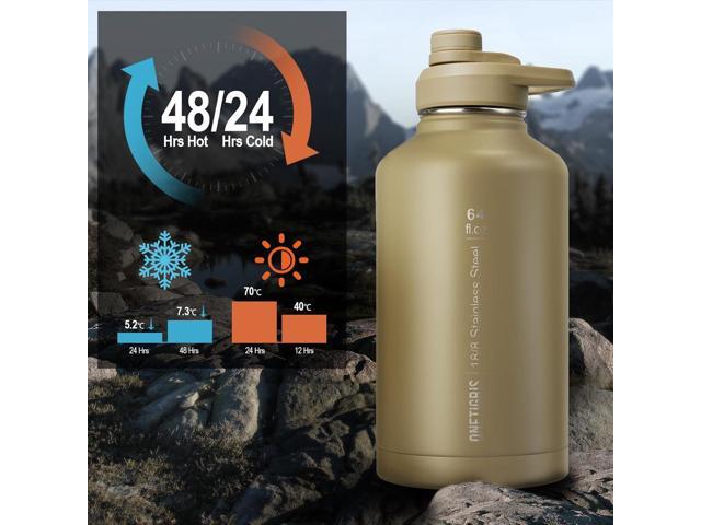 OneTigris Tactical Half Gallon Water Bottle with Straw - 64 oz Vacuum Insulated Stainless Steel Water Jug, Leakproof Sport Bottle with 3 BPA Free...