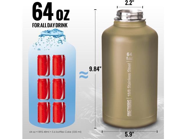 OneTigris Tactical Half Gallon Water Bottle with Straw - 64 oz Vacuum Insulated Stainless Steel Water Jug, Leakproof Sport Bottle with 3 BPA Free...