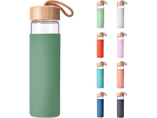20 Oz Borosilicate Glass Water Bottles with Silicone Sleeve BPA Free, Dishwasher Safe - Reusable Clear Glass Drinking with Leak Proof Bamboo Lid ...