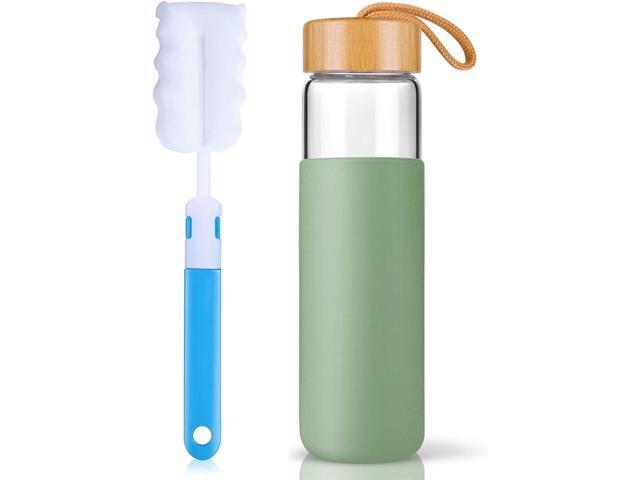 20 Oz Borosilicate Glass Water Bottles with Silicone Sleeve BPA Free, Dishwasher Safe - Reusable Clear Glass Drinking with Leak Proof Bamboo Lid ...