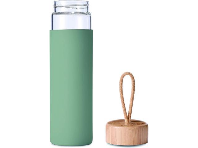 20 Oz Borosilicate Glass Water Bottles with Silicone Sleeve BPA Free, Dishwasher Safe - Reusable Clear Glass Drinking with Leak Proof Bamboo Lid ...