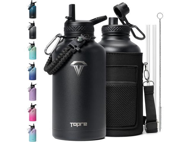 64oz Insulated Water Bottle,Half Gallon Water Flask Stainless Steel Vacuum, Cold for 48 Hrs,BPA-Free & Leakproof -with Paracord Handle,Strap,Straw.