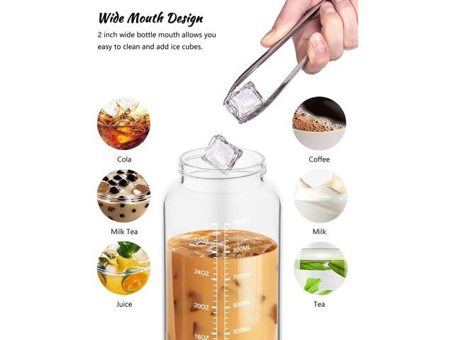 Nefeeko 32 oz Glass Water Bottles with Straw, Time Marker, Motivational 1 Liter BPA FREE Leakproof Reusable Glass Water Bottle with Silicone...
