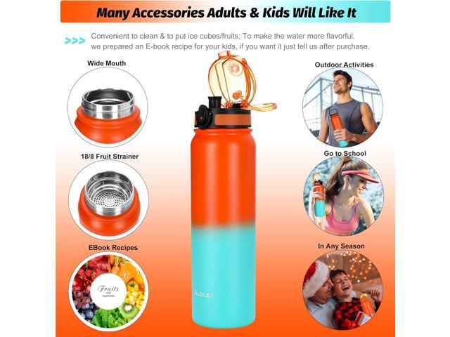 Oldley Insulated Water Bottle with Straw 32oz Stainless Steel Water Bottles with 3 lids Double-Wall Vacuum Thermal for Kids Adults School Sports,...