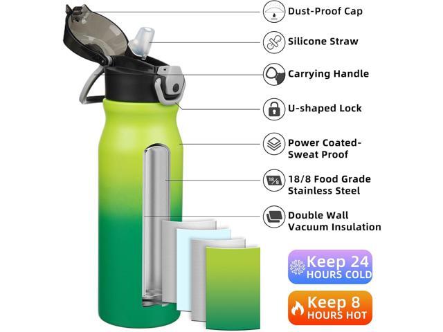 BJPKPK 25oz Insulated Water Bottle With Straw Stainless Steel Double Wall Water Bottles BPA Free Leak Proof Thermos With Lockable Flip Lid And Soft...