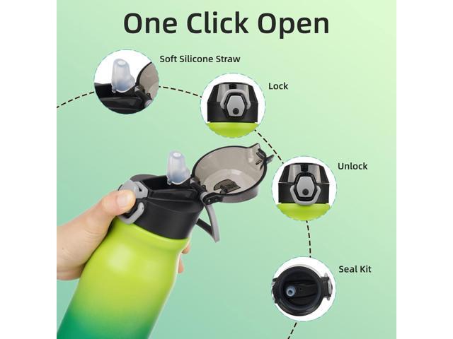 BJPKPK 25oz Insulated Water Bottle With Straw Stainless Steel Double Wall Water Bottles BPA Free Leak Proof Thermos With Lockable Flip Lid And Soft...