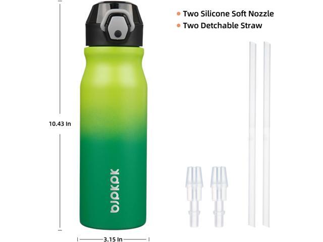 BJPKPK 25oz Insulated Water Bottle With Straw Stainless Steel Double Wall Water Bottles BPA Free Leak Proof Thermos With Lockable Flip Lid And Soft...