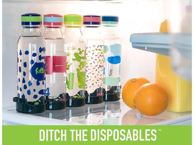Reduce WaterWeek Reusable Water Bottle Set, 20oz Plastic Reusable Water Bottle Set of 5, Plus Fridge Tray BPA-Free, Leak Proof Twist Off Cap Trek