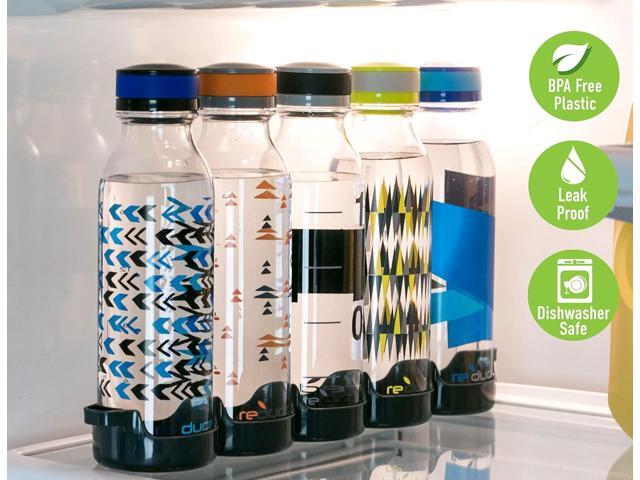 REDUCE WaterWeek Refillable Water Bottles, 14 oz - Includes 5 WaterWeek Leak Proof Tritan Reusable Water Bottles - Includes Fridge Tray - Berry Fun