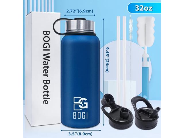 BOGI Insulated Water Bottle 32 oz, Double Wall Vacuum Stainless Steel Water Bottle with Straw and 3 Lids, Sweat-Proof Wide Mouth Metal Water Bottle...