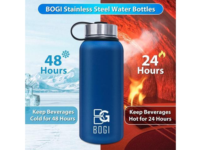 BOGI Insulated Water Bottle 32 oz, Double Wall Vacuum Stainless Steel Water Bottle with Straw and 3 Lids, Sweat-Proof Wide Mouth Metal Water Bottle...