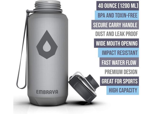 Embrava 40oz Water Bottle - Large with Travel Carry Ring - Wide Leak Proof Drink Spout - Heavy-Duty, BPA & BPS Free Tritan Plastic - Best for...
