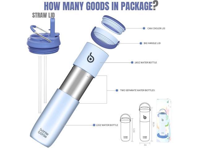 BOTTLE BOTTLE Insulated Water Bottle for Sports with Straw,2 lids,18 oz 3IN1 Water Bottles for Slim Can Coolers and Kids Tumbler, Stainless Steel...