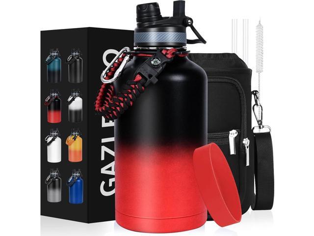 Insulated Water Bottle 64 oz, Half Gallon Water Jug Cold 48H, BPA Free Stainless Steel Bottles with Straw/Chug 2-in-1 Lid, Bag, Paracord Handle,...