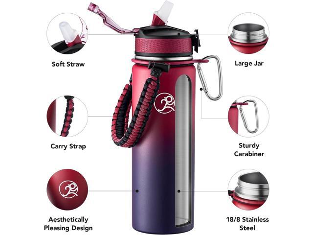 GOSWAG Insulated Sports Water Bottle, 24oz 2 Lids(with Straw/No Straw), Stainless Steel Water Bottles with Paracord Handle, Insulated Bottle with...