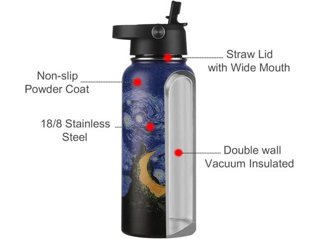Funkrin Insulated Water Bottle with Straw Lid & Spout Lid, 32oz Personalized Vacuum Stainless Steel Travel Mug, Leak Proof Double Walled Thermos...