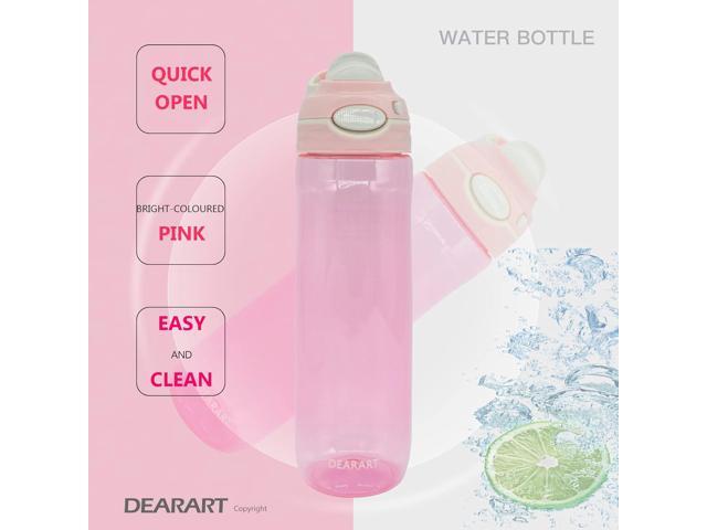 DEARART 26oz Pink Water Bottle No Straw Wide Mouth, AUTOSEAL BPA FREE Leakproof Clear Bottle Has Handle, Easy Carried, Suit School Office Gym Yoga...