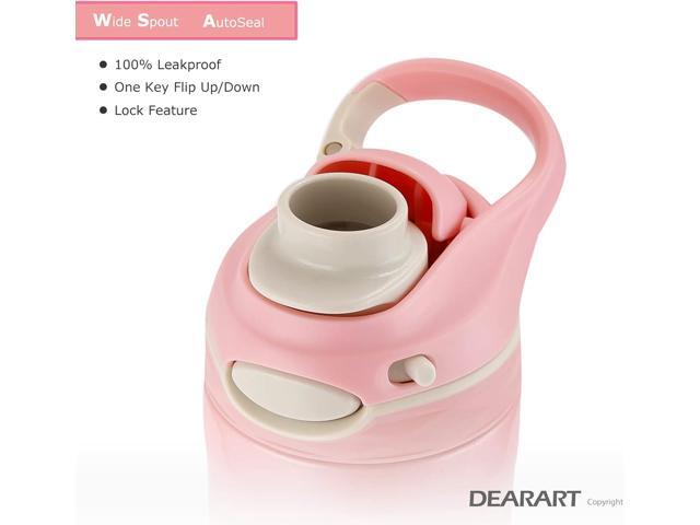 DEARART 26oz Pink Water Bottle No Straw Wide Mouth, AUTOSEAL BPA FREE Leakproof Clear Bottle Has Handle, Easy Carried, Suit School Office Gym Yoga...