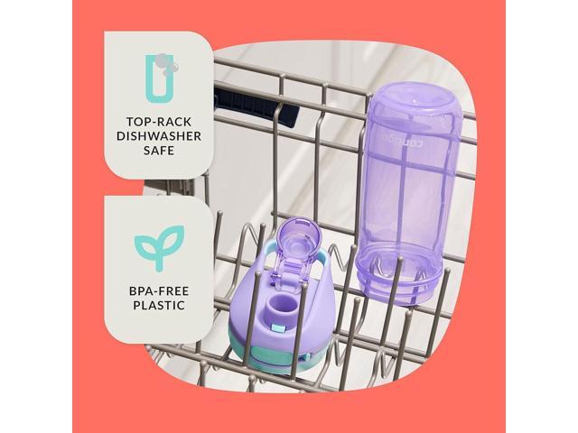 Contigo Jessie Kids Water Bottle, Leak-Proof Lid, 14oz, Dishwasher-Safe, Fits Most Cup Holders, 2-Pack Blue Poppy/Coral & Amethyst/Jade