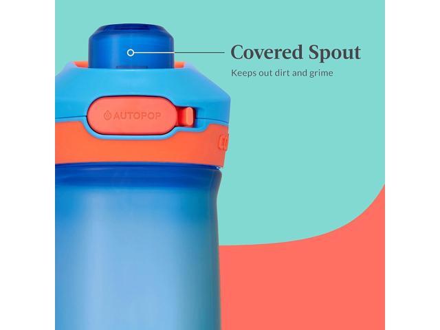 Contigo Jessie Kids Water Bottle, Leak-Proof Lid, 14oz, Dishwasher-Safe, Fits Most Cup Holders, 2-Pack Blue Poppy/Coral & Amethyst/Jade