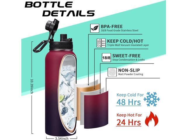 40OZ Stainless-steel Water-Bottle with Straw - Pop-up Spout & Straw Lids, Survival Paracord Handle, Storage Sleeve & Cup Mat, Leak Proof Reusable...