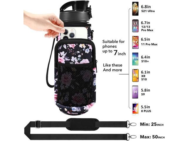 32 oz Water Bottle with Straw and Sleeve, Motivational Water Bottle with Time Marker and Adjustable Shoulder Strap, BPA Free Leakproof Sport Water...