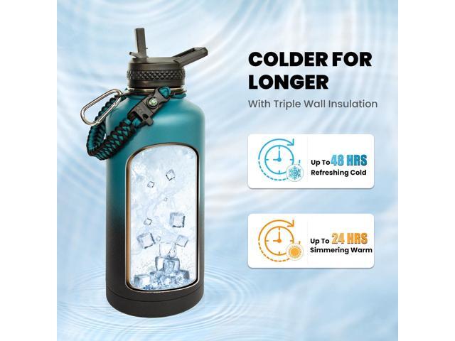 Insulated Water Bottle 87 oz, Triple Wall Vacuum Stainless Steel (Cold for 48 Hrs), Leak Proof & Non-BPA, Modern Water Flask Jug with Paracord...