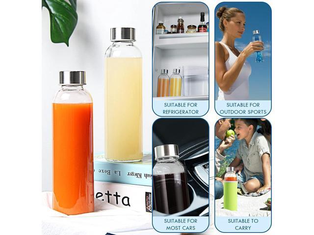 YEBODA Glass Water Bottles 18oz Bottles For Beverage and Juicer Use Stainless Steel Caps - Including Colorful Nylon Protection Sleeve,Pack Of 6
