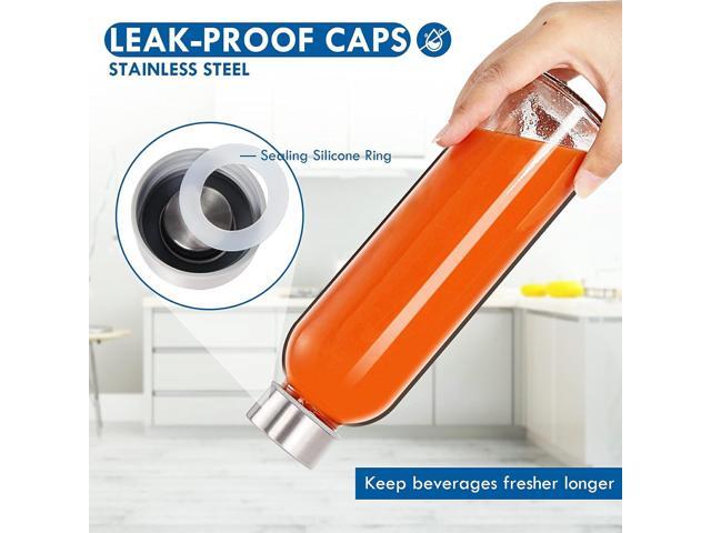 YEBODA Glass Water Bottles 18oz Bottles For Beverage and Juicer Use Stainless Steel Caps - Including Colorful Nylon Protection Sleeve,Pack Of 6