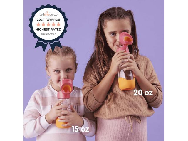 b. box Kids Water Bottle 20oz Tritan Toddler Drink Bottle with Straw for School, Daycare, Travel w/Easy-Grip Triangular Design, Leak Proof Lid &...