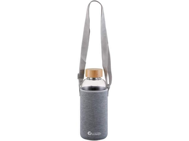 sunkey Sports Borosilicate Glass Water Bottle Wide Mouth 48 Oz Large Water Bottle with Bamboo Lid Neoprene Sleeve Bpa Free
