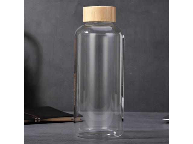 sunkey Sports Borosilicate Glass Water Bottle Wide Mouth 48 Oz Large Water Bottle with Bamboo Lid Neoprene Sleeve Bpa Free