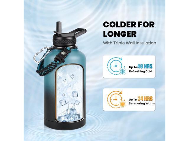 Insulated Water Bottle 64 oz, Triple Wall Vacuum Stainless Steel (Cold for 48 Hrs), Leak Proof & Non-BPA, Half Gallon Water Flask Jug with Paracord...