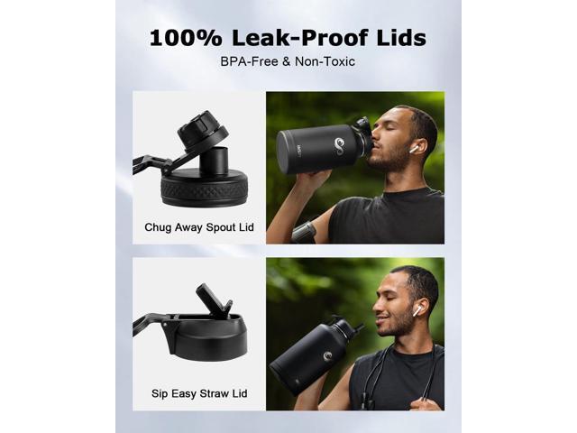 INSPI Insulated Water Bottle 64oz with Handle, Double Wall Vacuum Stainless Steel Water Bottles with Straw & 2 Lids, Half Gallon Metal Large Jug...