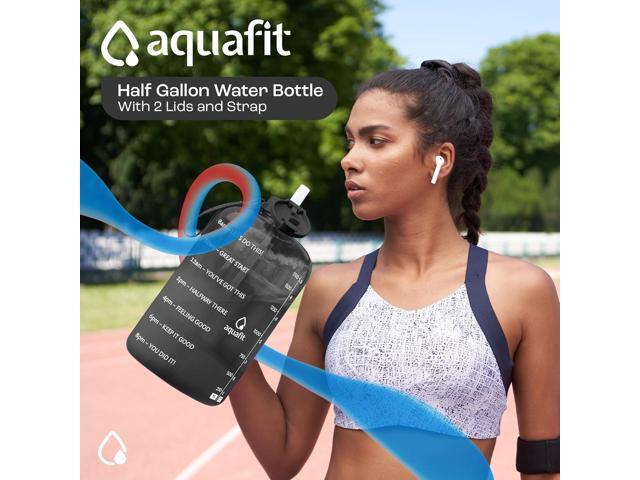AQUAFIT Half Gallon Water Bottle with Time Marker - Straw & Chug Lid - BPA Free Big Water Bottle with Straw - Gym Water Bottle with Handle -...