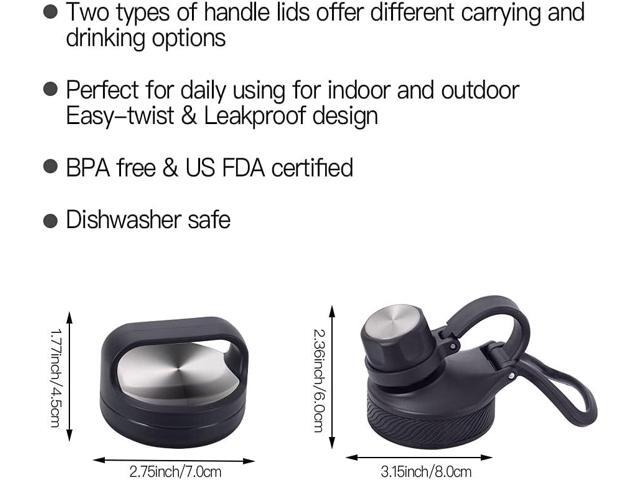 IDEUS Insulated Stainless Steel Water Bottle with 2 Leak-Proof Lids, Thermal Water Flask for Hiking Biking, 64oz, Black
