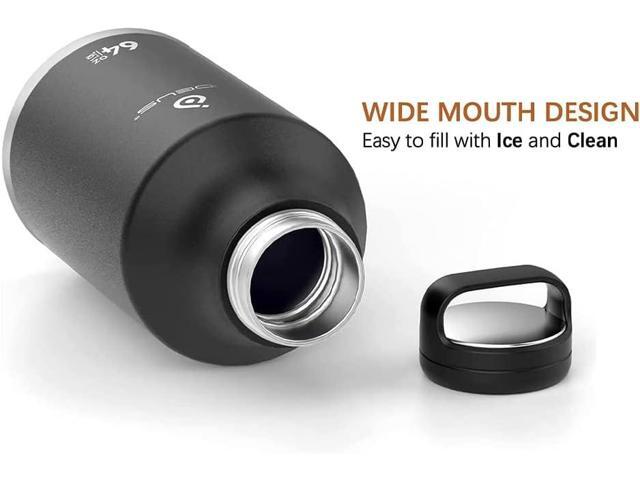 IDEUS Insulated Stainless Steel Water Bottle with 2 Leak-Proof Lids, Thermal Water Flask for Hiking Biking, 64oz, Black