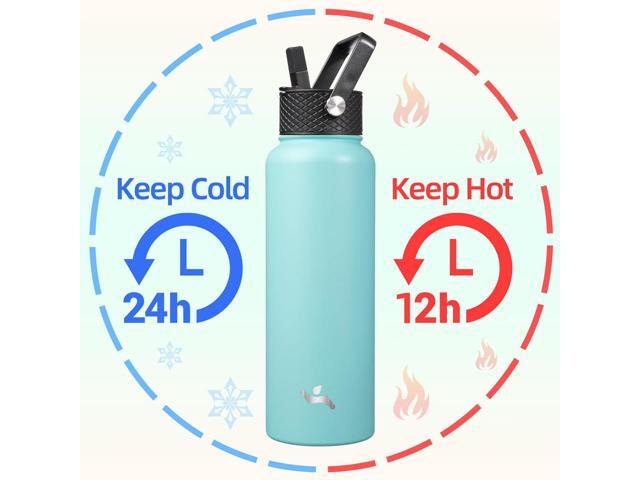40oz Insulated Water Bottle Stainless Steel Sport Bottles with 3 Lids,Turquoise