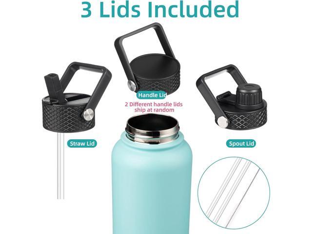 32 oz Insulated Water Bottle Stainless Steel Sport Bottles with 3 Lids,Turquoise