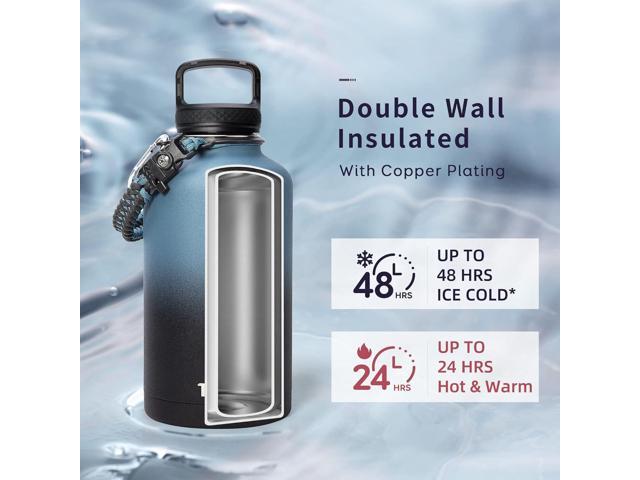 Trebo Water Bottle 64oz with Paracord Handle, Half Gallon Large Vacuum Double Wall Stainless Steel Insulated Water Jug with Holder Strap Straw...