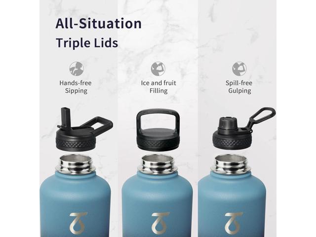 Trebo Water Bottle 64oz with Paracord Handle, Half Gallon Large Vacuum Double Wall Stainless Steel Insulated Water Jug with Holder Strap Straw...