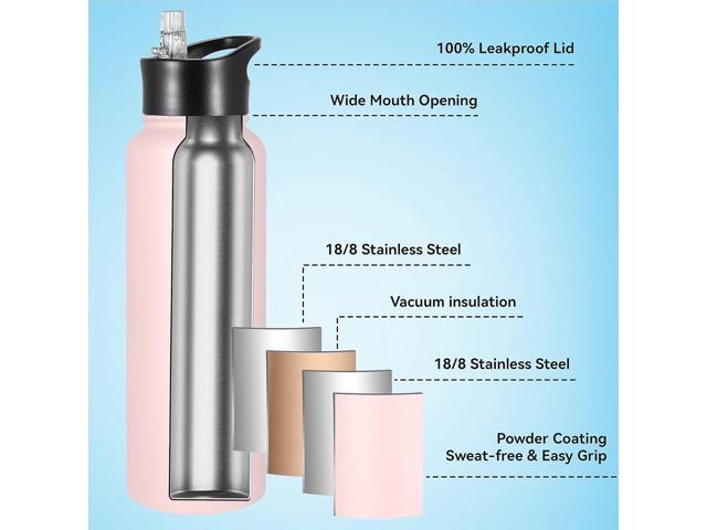 VEGOND 40 oz Insulated Water Bottle Bulk Stainless Steel Metal Water Bottles with Leak Proof Straw Lid & Spout Lid, Wide Mouth Double Walled Vacuum...