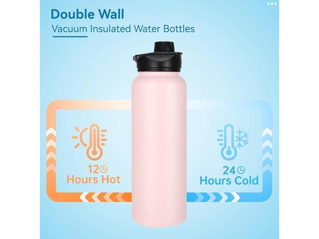 VEGOND 40 oz Insulated Water Bottle Bulk Stainless Steel Metal Water Bottles with Leak Proof Straw Lid & Spout Lid, Wide Mouth Double Walled Vacuum...